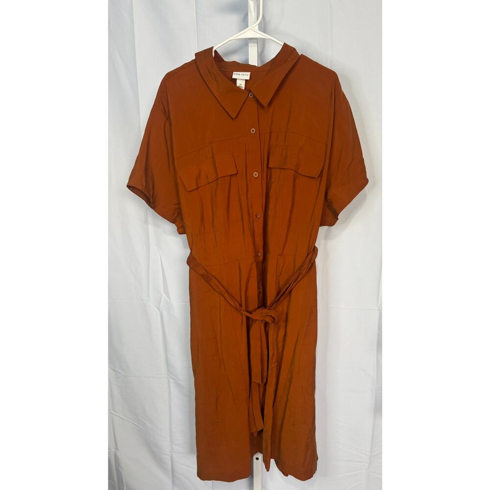 Ava & Viv Rust Button-Front Midi Shirt Dress